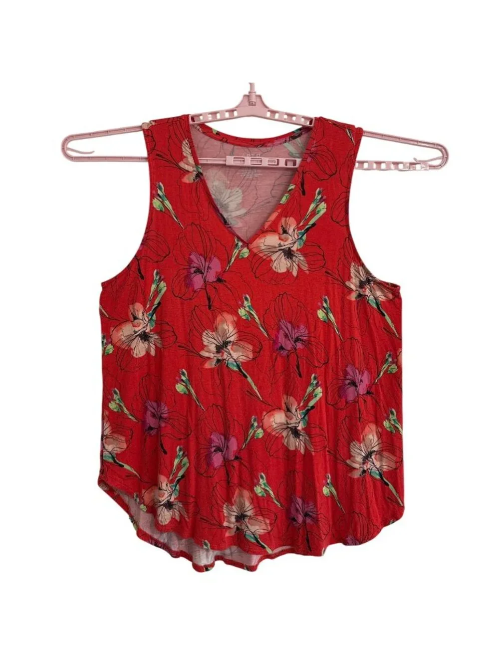 Apt. 9 Essentials Womens Red Tropical Floral Sleeveless V-Neck Tank Top XXL - Picture 2 of 9